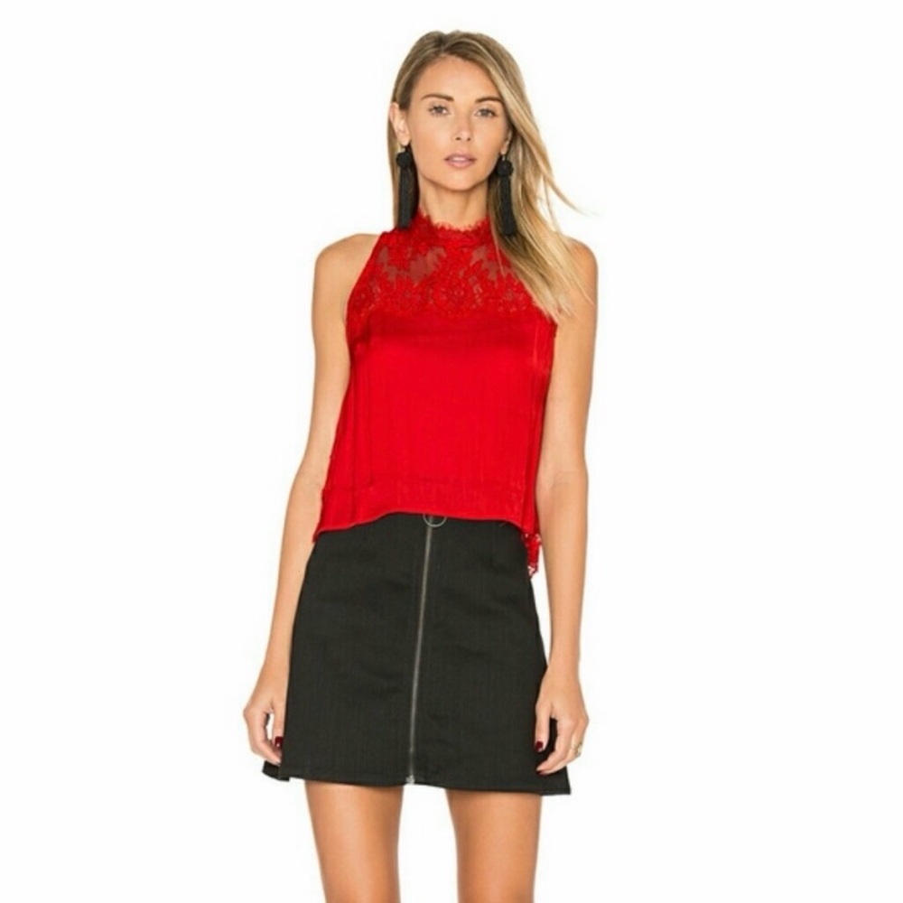Free People Red Lace Sleeveless Top